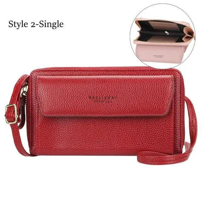 Women Pu Leather Double Layer Large Portable Crossbody Capacity Card Holders Handbags - Trendy Portable Crossbody Handbags