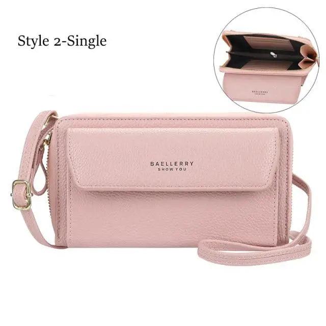 Women Pu Leather Double Layer Large Portable Crossbody Capacity Card Holders Handbags - Trendy Portable Crossbody Handbags