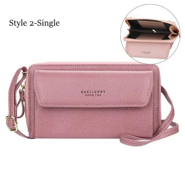 Women Pu Leather Double Layer Large Portable Crossbody Capacity Card Holders Handbags - Trendy Portable Crossbody Handbags
