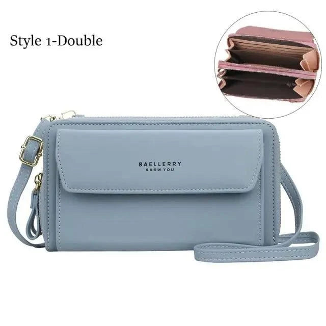 Women Pu Leather Double Layer Large Portable Crossbody Capacity Card Holders Handbags - Trendy Portable Crossbody Handbags