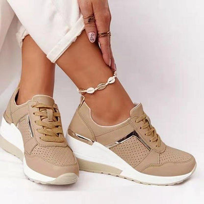 Women Sneakers Leopard Print Lace-Up Women's Vulcanize Shoes Sports Sneakers Breathable Height Increasing Walking Jogging Sneakers Gold Silver Sport Running Women's Sneakers
