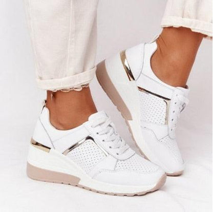 Women Sneakers Leopard Print Lace-Up Women's Vulcanize Shoes Sports Sneakers Breathable Height Increasing Walking Jogging Sneakers Gold Silver Sport Running Women's Sneakers
