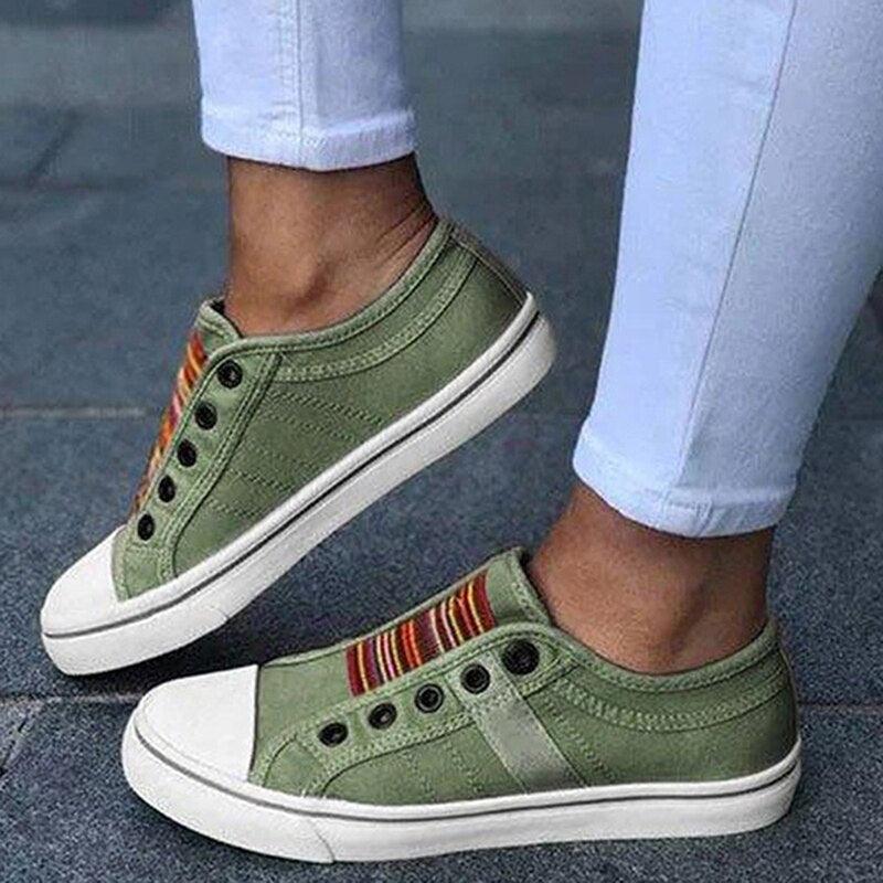 Women Summer Autumn Sneakers Low-Cut Trainers Canvas Flat Sneakers Casual Slip On Canvas Comfortable Walking Flats Shoes For Womens