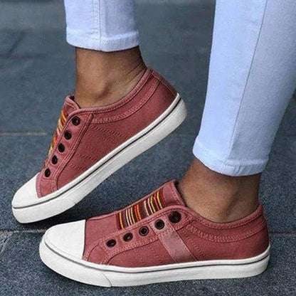 Women Summer Autumn Sneakers Low-Cut Trainers Canvas Flat Sneakers Casual Slip On Canvas Comfortable Walking Flats Shoes For Womens