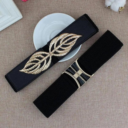 Women Vintage Stretch Belt Unique Black Elastic Design Stretchy Luxury Waistband Stylish Women Waist Belts