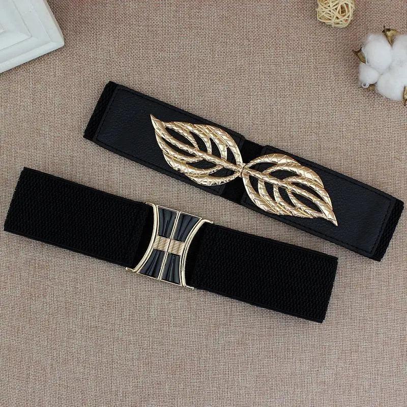 Women Vintage Stretch Belt Unique Black Elastic Design Stretchy Luxury Waistband Stylish Women Waist Belts