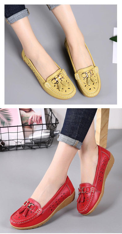 Womens Flats Summer Genuine Leather Shoes Low Heels Slip On Casual Flat Shoes Women's Espadrilles Casual Shoes Spring Comfortable Strong Design