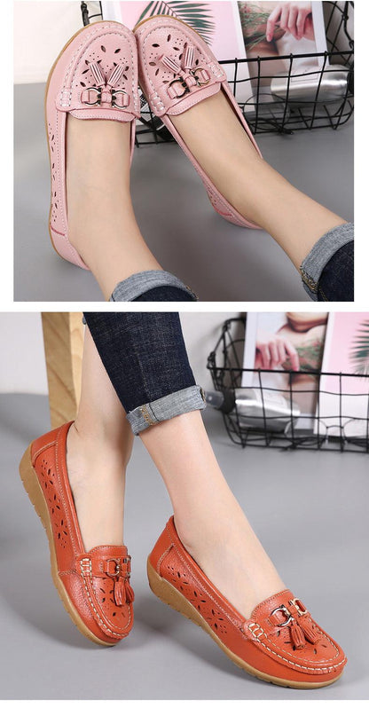 Womens Flats Summer Genuine Leather Shoes Low Heels Slip On Casual Flat Shoes Women's Espadrilles Casual Shoes Spring Comfortable Strong Design