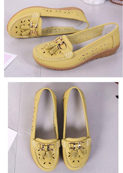 Womens Flats Summer Genuine Leather Shoes Low Heels Slip On Casual Flat Shoes Women's Espadrilles Casual Shoes Spring Comfortable Strong Design