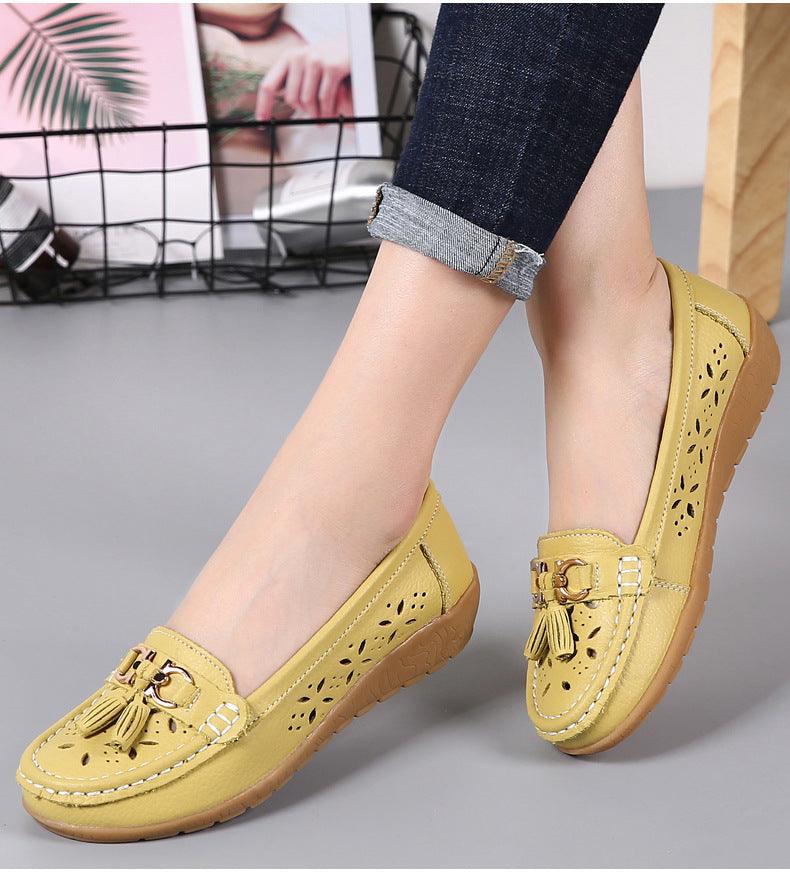 Womens Flats Summer Genuine Leather Shoes Low Heels Slip On Casual Flat Shoes Women's Espadrilles Casual Shoes Spring Comfortable Strong Design