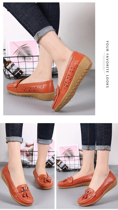 Womens Flats Summer Genuine Leather Shoes Low Heels Slip On Casual Flat Shoes Women's Espadrilles Casual Shoes Spring Comfortable Strong Design