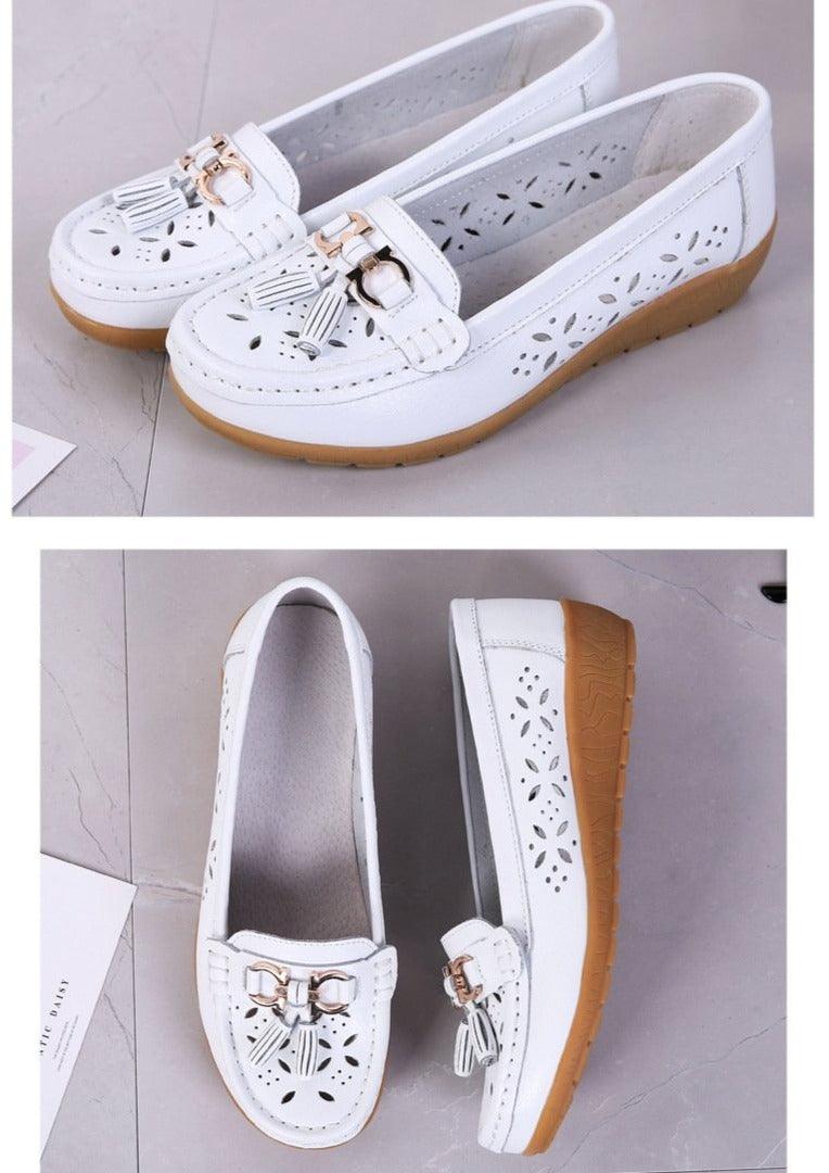 Womens Flats Summer Genuine Leather Shoes Low Heels Slip On Casual Flat Shoes Women's Espadrilles Casual Shoes Spring Comfortable Strong Design