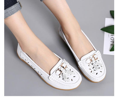 Womens Flats Summer Genuine Leather Shoes Low Heels Slip On Casual Flat Shoes Women's Espadrilles Casual Shoes Spring Comfortable Strong Design