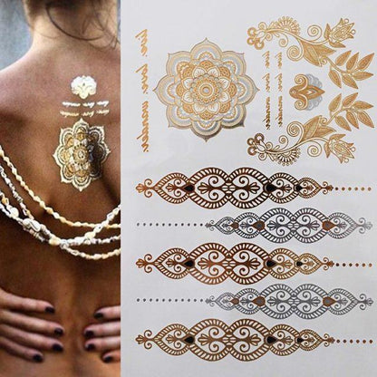 Womens Metallic Temporary Sticker Tattoos Gold Silver Waterproof Tattoos for Women