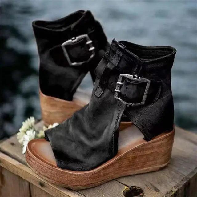 Womens Red Sandals Summer Retro Peep Toe Elegant Comfortable Leather Design For Women