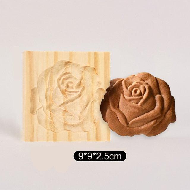 Wooden Cookie Mold Cutter Wooden Gingerbread Cookie Moulds Press 3D Cake Embossing Baking Mold Rose Flower Cutter Bakery Gadgets Cookies, Wooden Cookie Cutter, Funny Wooden Cookie Molds For Baking, Gingerbread Mold, Pine Cone Mold, Cake Mold