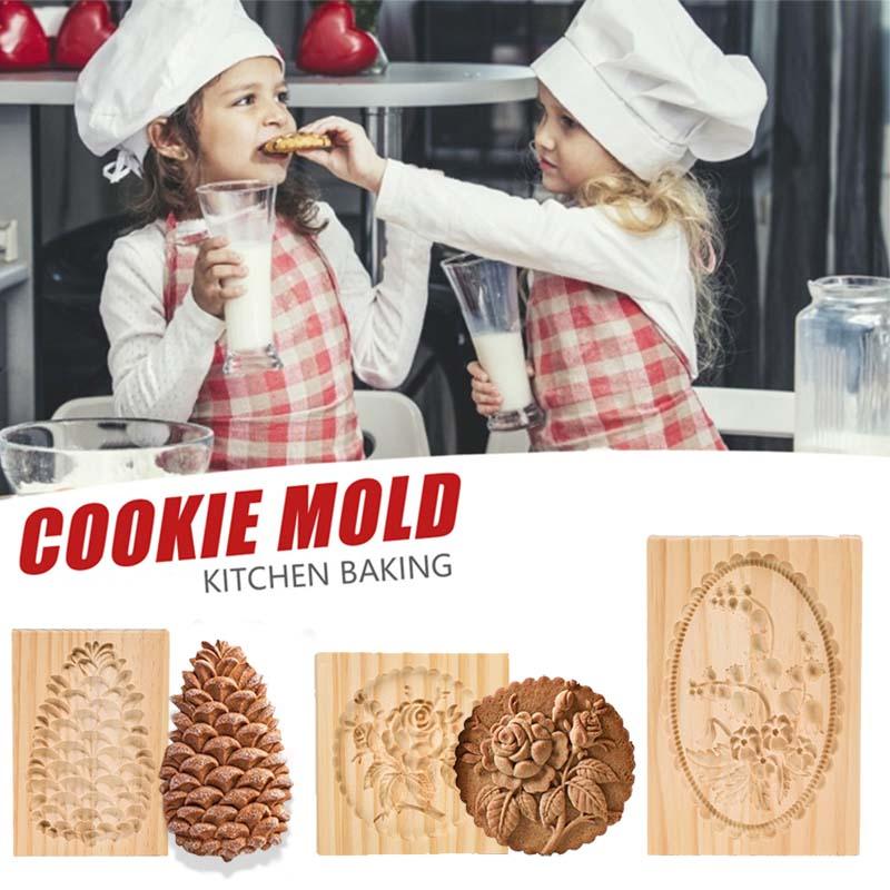 Wooden Cookie Mold Cutter Wooden Gingerbread Cookie Moulds Press 3D Cake Embossing Baking Mold Rose Flower Cutter Bakery Gadgets Cookies, Wooden Cookie Cutter, Funny Wooden Cookie Molds For Baking, Gingerbread Mold, Pine Cone Mold, Cake Mold