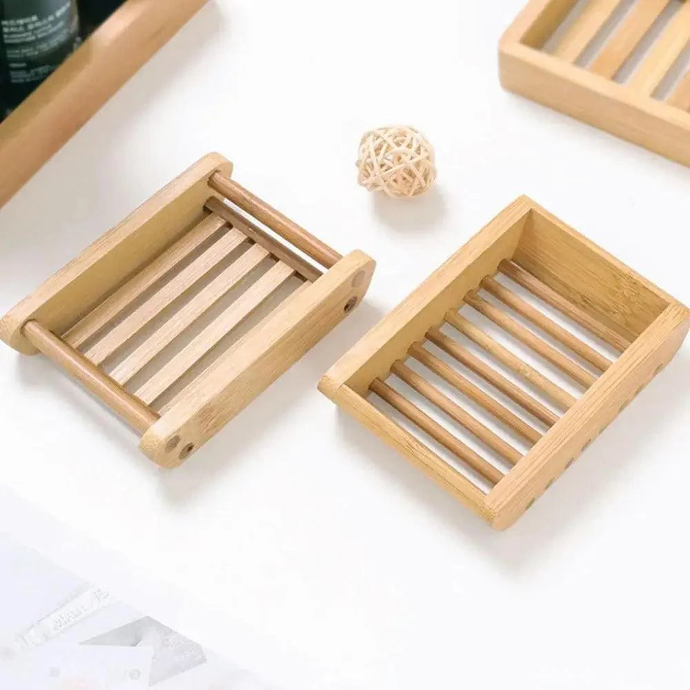 Wooden Natural Bamboo Soap Dishes Tray Holder Storage Soap Rack Plate Box Container Portable Bathroom Soap Dish Storage Box Bathroom Wooden Soap Case Holder Home Hand Craft Natural Wood Dish Holder for Soap Sponge