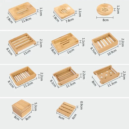 Wooden Natural Bamboo Soap Dishes Tray Holder Storage Soap Rack Plate Box Container Portable Bathroom Soap Dish Storage Box Bathroom Wooden Soap Case Holder Home Hand Craft Natural Wood Dish Holder for Soap Sponge