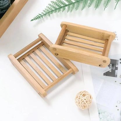 Wooden Natural Bamboo Soap Dishes Tray Holder Storage Soap Rack Plate Box Container Portable Bathroom Soap Dish Storage Box Bathroom Wooden Soap Case Holder Home Hand Craft Natural Wood Dish Holder for Soap Sponge