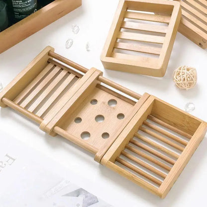 Wooden Natural Bamboo Soap Dishes Tray Holder Storage Soap Rack Plate Box Container Portable Bathroom Soap Dish Storage Box Bathroom Wooden Soap Case Holder Home Hand Craft Natural Wood Dish Holder for Soap Sponge