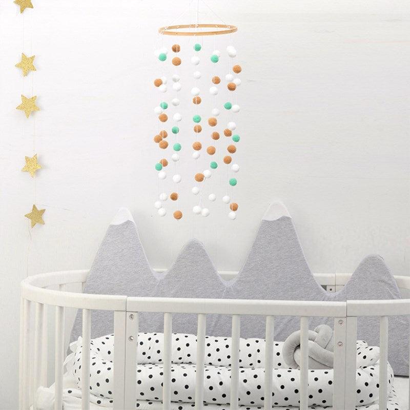 Wooden Ring With Felt Balls Wind Chimes Newborn Baby Bed Bell Pendant Kids Room Decoration Wooden Wind Chime Bed Bell Nursery Mobile Crib Bed Bell Wall Hanging Ornament