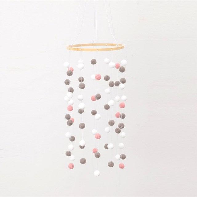 Wooden Ring With Felt Balls Wind Chimes Newborn Baby Bed Bell Pendant Kids Room Decoration Wooden Wind Chime Bed Bell Nursery Mobile Crib Bed Bell Wall Hanging Ornament