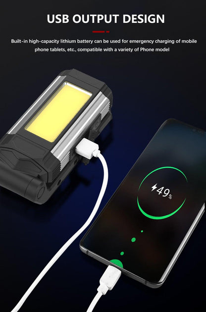 Work Light Rechargeable LED Camping Waterpoof Portable Multifunctional Adjustable USB Light Hanging Hook& Magnetic Base Flashlight For Hurricane Camping Hiking Riding Fishing Jogging Household