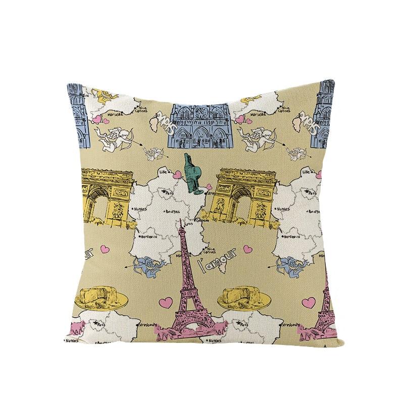 World Famous City Building Tower Paris Printing Pillow Covers For Home Chair Car Decorative Cushion Covers 45*45cm