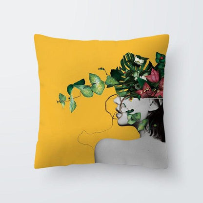 Yellow Pillow Case Cushion Cover Geometric Polyester Pillowcase Home Decorative Yellow Grey Modern Pillow Covers Beautiful Pattern Linen Square Pillow Case For Sofa Couch 45x45CM